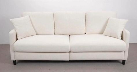 Cream Fabric 3-Seater Sofa with Throw Pillows