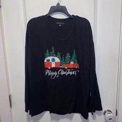 STATE OF MINE Women's Christmas Red Truck and Camper Holiday Black Crewneck Sweatshirt size X-Large Must pick up 