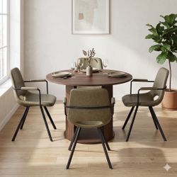Brand New Dark Oak Dining Table And 4 Leather Chairs 