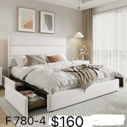 Modern Full Size Platform Bed Frame with 4 Storage Drawers and Velvet Upholstered Headboard (780-4)