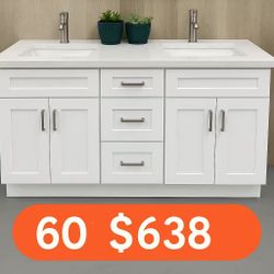 60-inch double sink with marble countertop