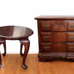 Elegant Cherry Wood End Table & 5-Drawer Chest