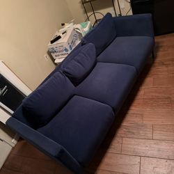 Dark Blue Velour Couch (77” x 30”)