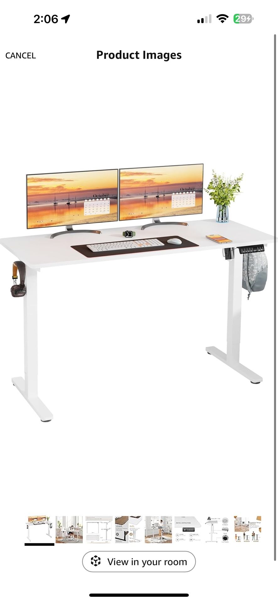 55” Electric Standing Desk + XL Leather Desk Mat – White Adjustable Sit/Stand Home Office Setup
