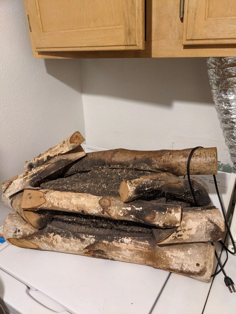 Vintage Faux Fireplace Real Wood Logs Electric Crackling Rotating