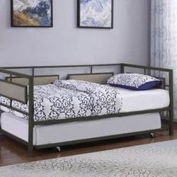 Brand New Black/Taupe Metal Daybed with Pullout Trundle