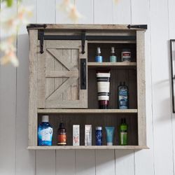 Bathroom Wall Cabinet, Farmhouse Medicine Cabinet with Sliding Barn Door & Adjustable Shelves, Storage Cabinet Wall Mounted for Bathroom, Kitchen, Lig