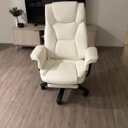 GYI Criss Cross Chair with Wheels, 160°Big and Tall Reclining Office Desk Chair with High Back, Wide Seat, Arms, Footrest, White