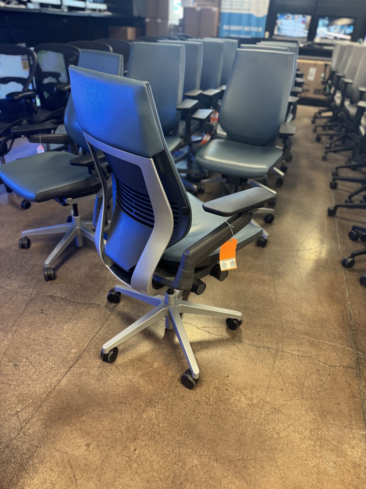 Office Chair Store - Steelcase Gesture Elmo Soft Blue Leather Office Chairs With Warranty