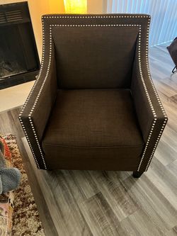 Brown Upholstered Accent Chair with Nailhead Trim