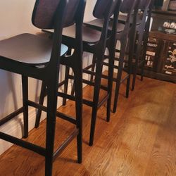 Set Of 4 Dark Brown Barstools 