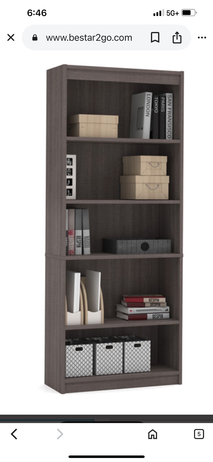 Bestar Office Furniture 5 Shelf Bookcase New In Box