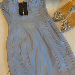 Fashion Nova Faux Leather Light Blue Strapless Dress Size: xs