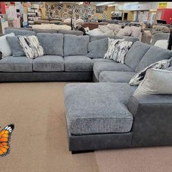 Larkstone Pewter Sectional Sofa Couch Finance and Delivery Available