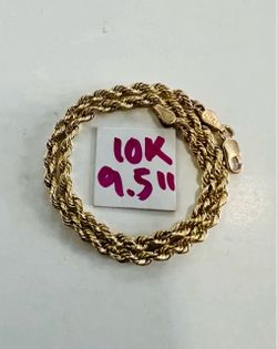10K Yellow Gold Ankle Bracelet For Wedding 9.5 Inches Long