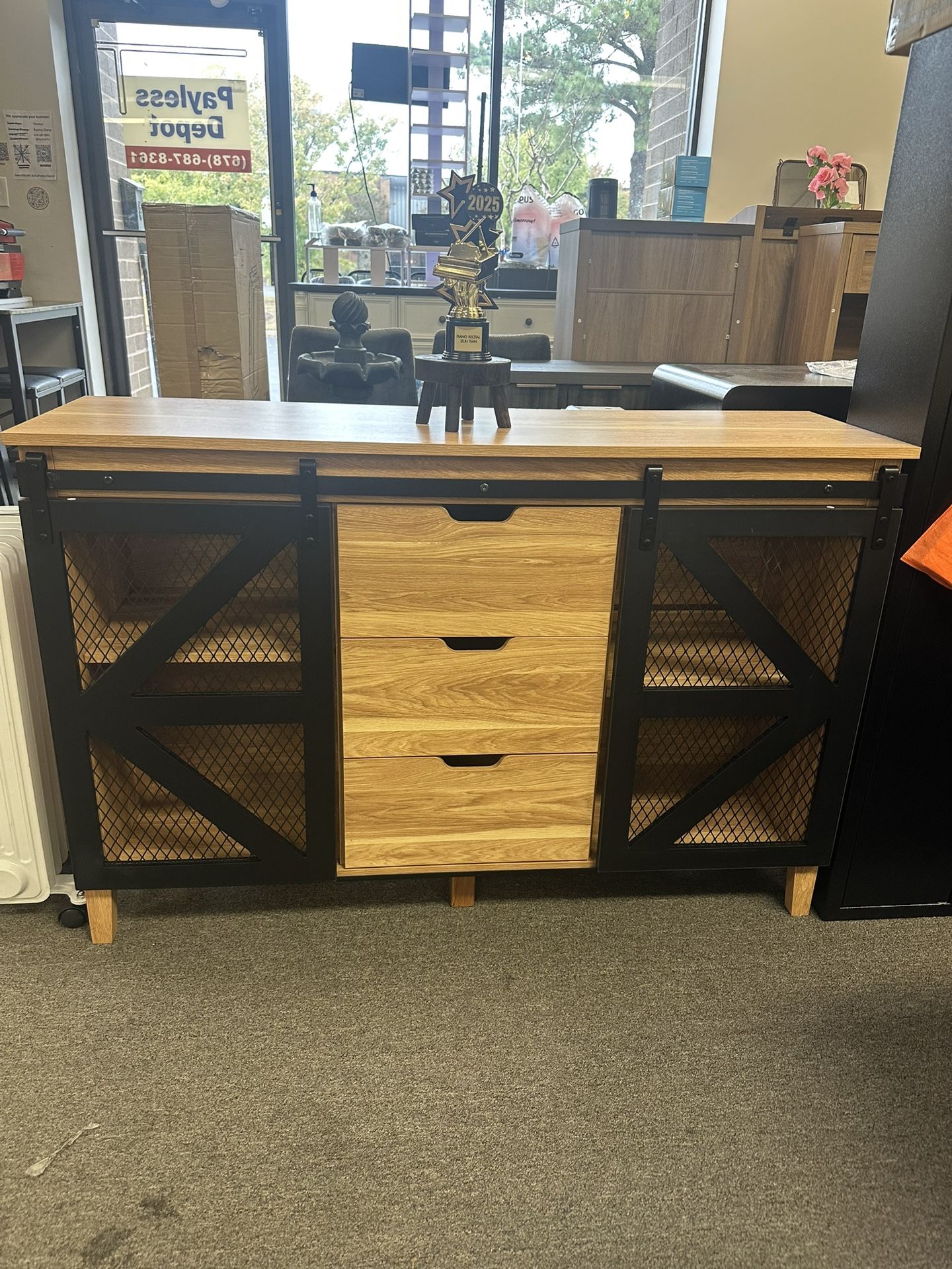 Sideboard Buffet Cabinet with Sliding Barn Doors and 3 Drawers,47" Wood Farmhouse Storage Cabinet