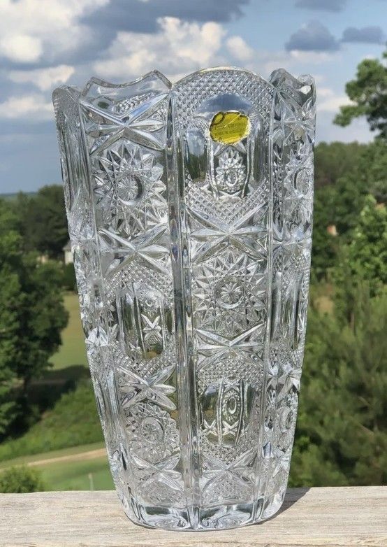 Star Cut Vase 11.5" Tall Vintage Lead Cyrstal Germany