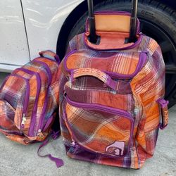 Roxy Backpack & Rolling With Wheels Travel Bag Good Condition 