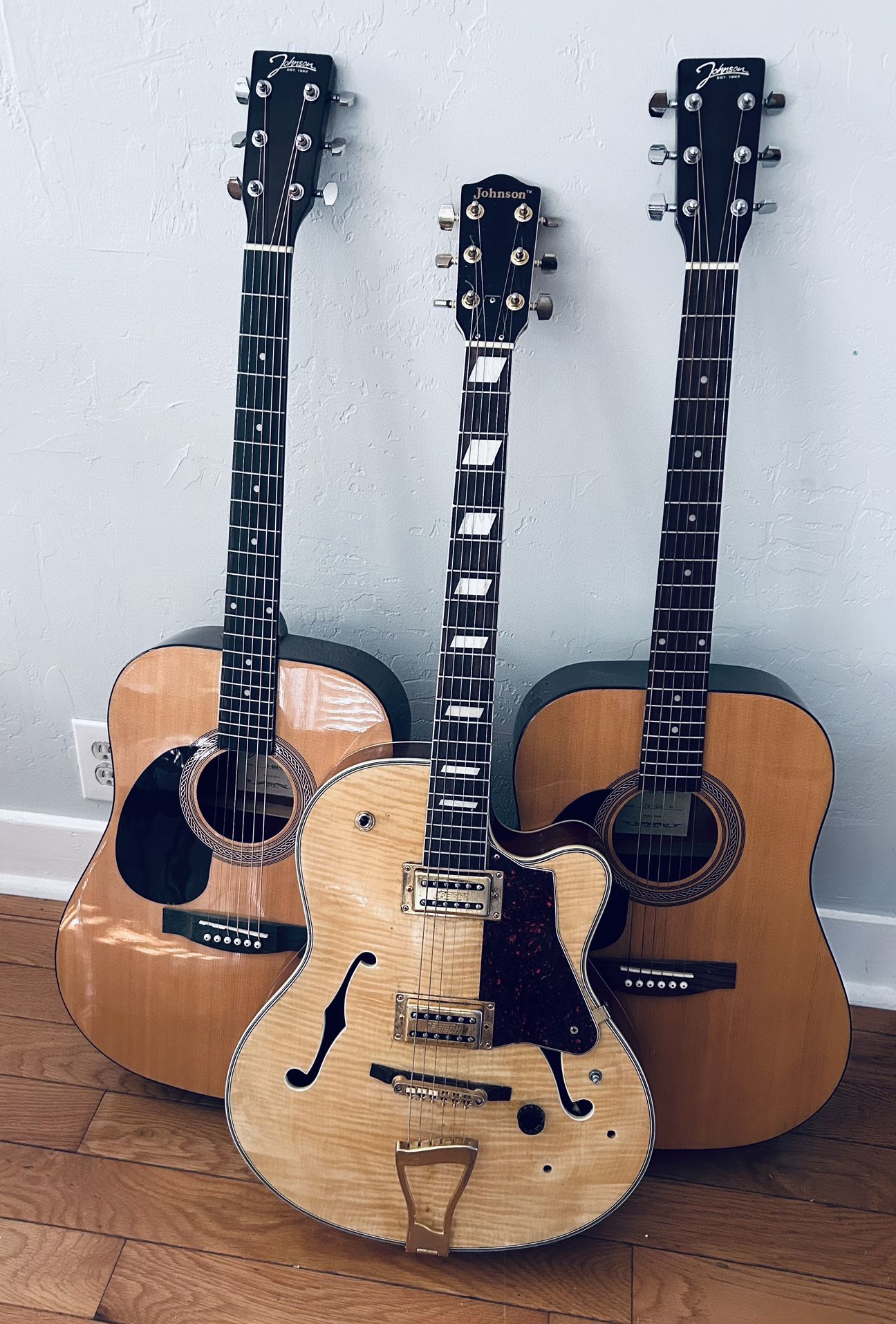 (3) Johnson Guitars Hollow Body JH-440 & Left Handed JG-624-N