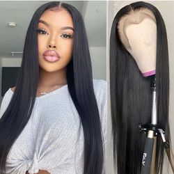 NEW/SEALED Straight Lace Front Wigs Human Hair Pre Plucked Hairline Glueless 180% Density 13×4 HD Transparent Wigs  Human Hair with Baby Hair 22”