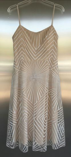 Nude Geometric Embroidered Spaghetti Strap Dress
