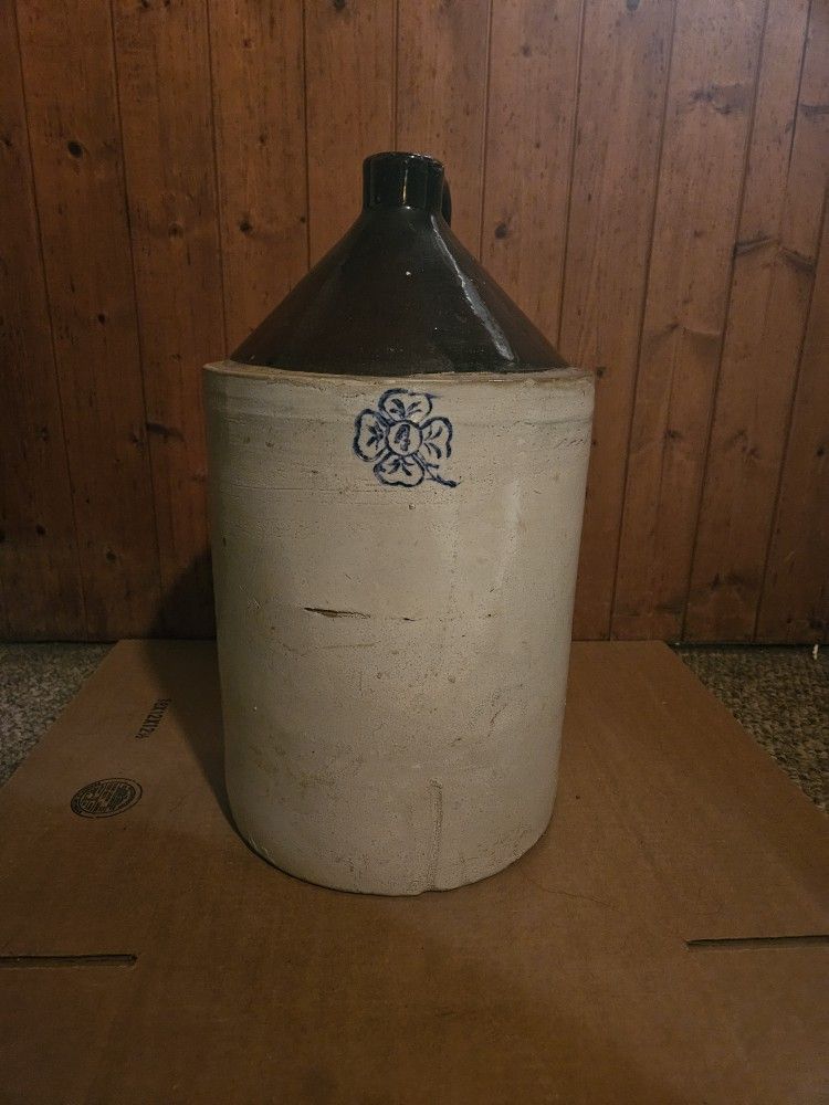 Antique Alabama Miller Stoneware 4 Leaf Clover 4 Gallon Whiskey Jug