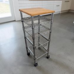 Rolling Bakers Rack Pull Drawer Kitchen Storage Wood Top Cutting Table! 14x14x38in