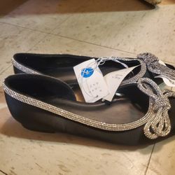 Black Silver Bow Flats