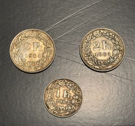 Helvetia coins 1 Fr. 1963 and 2 Fr. 1963