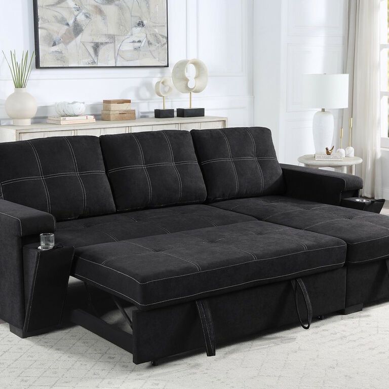 Reversible Sofa Sleeper Chaise In Black Fabric