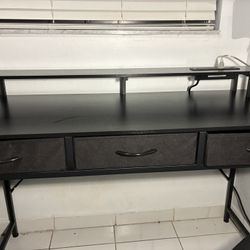 Modern Black Desk with Storage Drawers & Built-In Power Outlet
