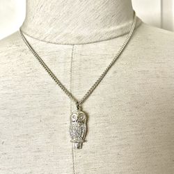 Silver Tone Dainty Owl Pendant Necklace 