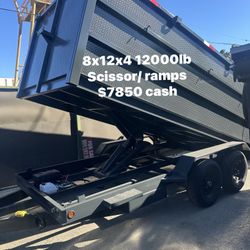 Dump Trailer 8x12x4 12000lb Scissor Ramps $7850 Cash 