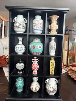 Chinese Porcelain Miniature Vase Collection with Display Shelf