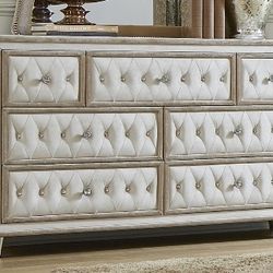 Brand New 7-Drawer Ivory/Camel Upholstered Dresser