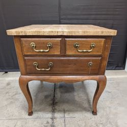 Heritage Travertine Top Wood Nightstand Side Table