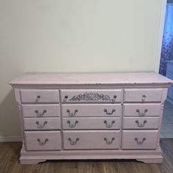 Pink Dresser With Big Matching Mirror 