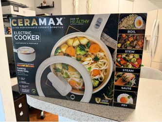 Ceramax Ultra Ceramic Nonstick Electric Cooker 2.6 qt White w/ Lid