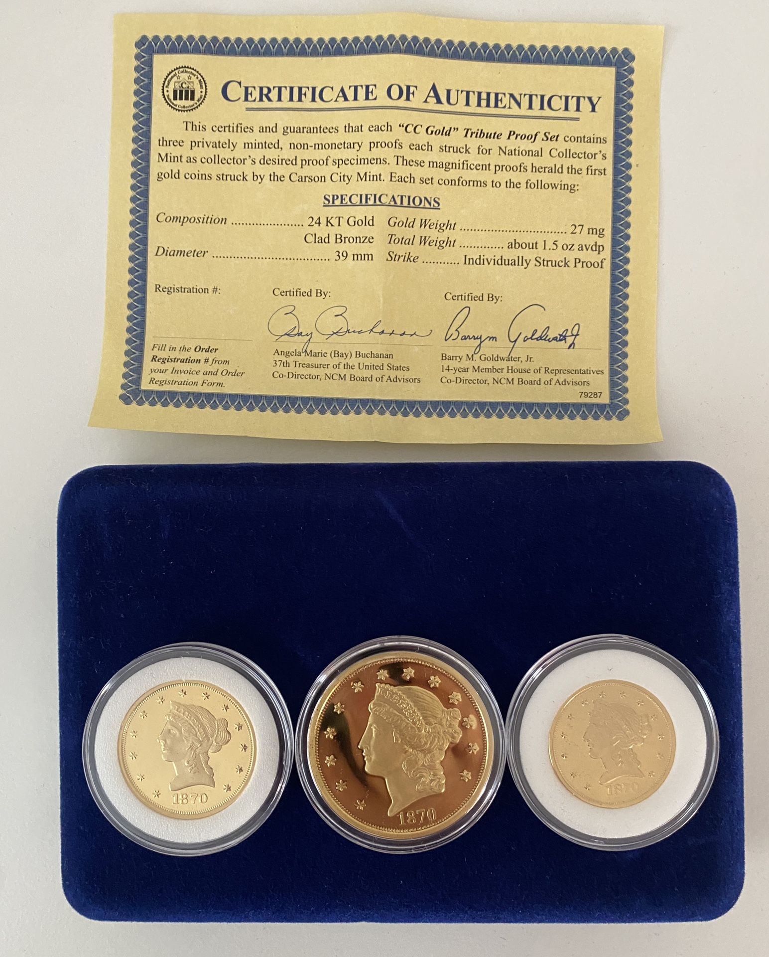 Tribute Proof Coin Set (3 Coins) – 24KT Gold Layered, w/ COA & Display Case