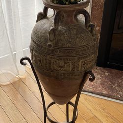 Flower Pot Or Vase With Metal Base 