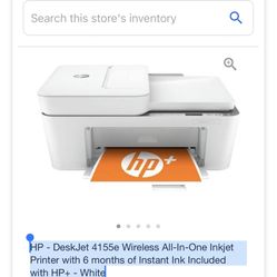 HP - DeskJet 4155e Wireless All-In-One Inkjet Printer with 6 months of Instant Ink Included with HP+ - White