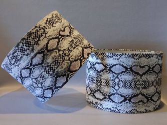 MATCHING PAIR OF PYTHON PRINT DRUM LAMPSHADES
