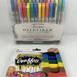 Zebra Mildliner 25 Colors Marker Set + Tulip Rainbow Graffiti Fabric Markers