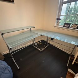 L shape glass desk
