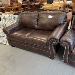 Brown Leather Or Faux Leather Loveseat Couch (in Store)