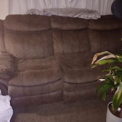 Suede Couch Reclines On Both Ends