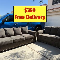 Brown/Gray Sofa and Loveseat Couch Set With Free Delivery
