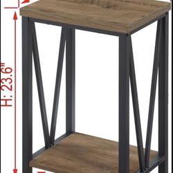 FOLUBAN Side Table with Storage Shelf, Rustic End Table for Living Room, Wood and Metal Nightstand for Bedroom, Oak. New in box, hardware included. We