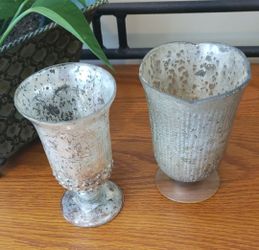 Gold Distressed Painted Decorative Vases/Candle Holders - Set Of 2 - 6" H