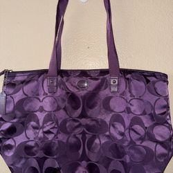 NWOT COACH Getaway Signature Nylon Packable Weekender Tote Bag Amethyst Purple